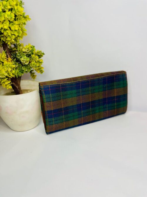 Vintage Wallet Green-Blue Plaid and Leather Wallet Luigi