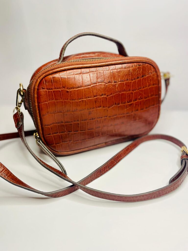 Zircon Croc Effect Box Bag Tan